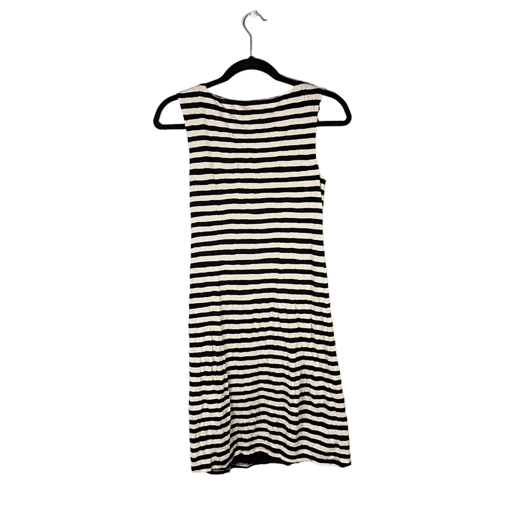 LOFT Black Cream Striped Sleeveless Dress Cinch Waist Wedding Guest Size Small - Picture 2 of 6